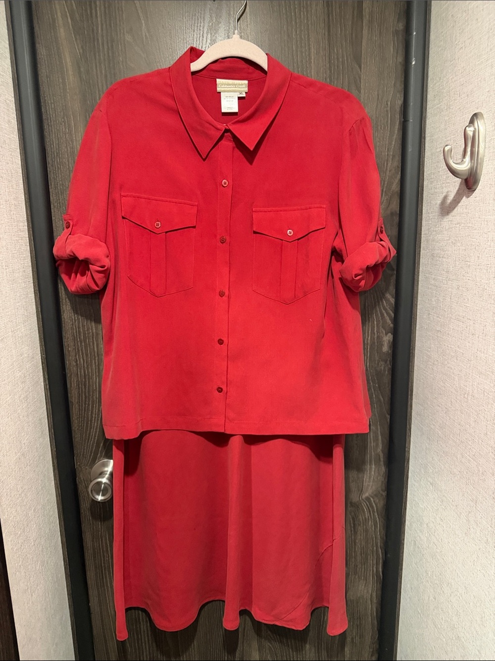 Coldwater Creek 100% Silk Matching Red Skirt & Blouse Set PXL / XL